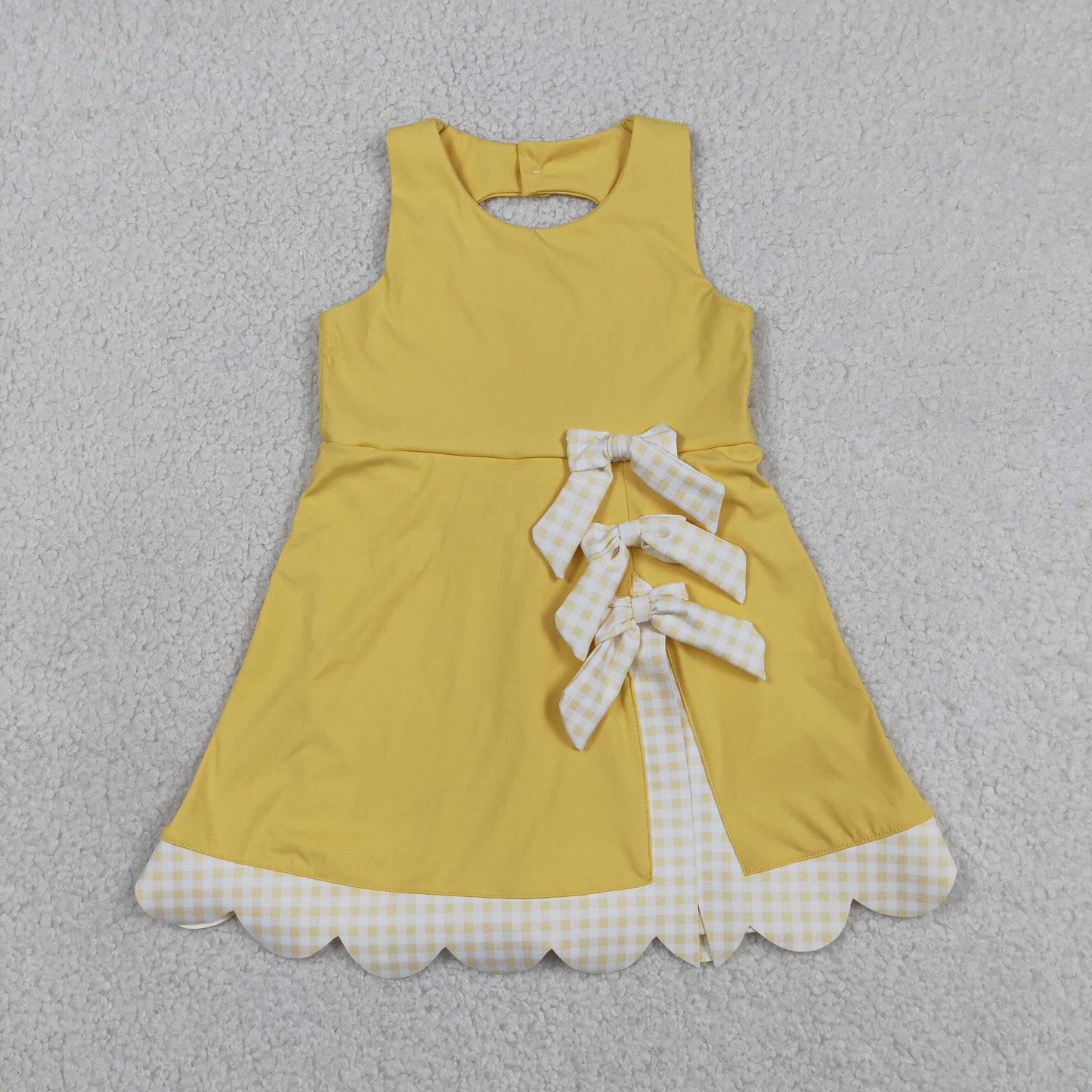 Baby Girls Yellow Sleeveless Yoga Ruffle Shorts Bows Scallop Knee Length Dresses