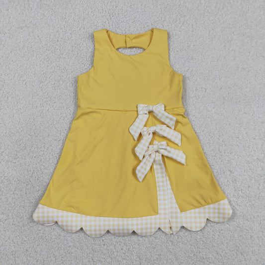 Baby Girls Yellow Sleeveless Yoga Ruffle Shorts Bows Scallop Knee Length Dresses