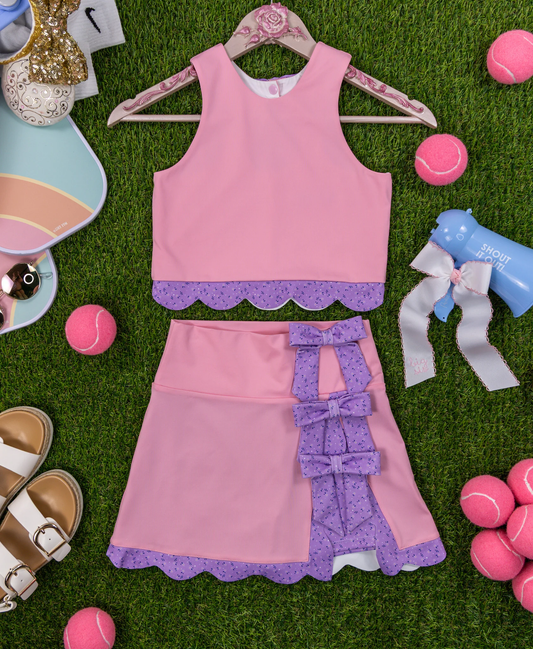 Baby Girls Pink Sleeveless Vest Top Bows Skirt Shorts Yoga Clothes Sets Preorder