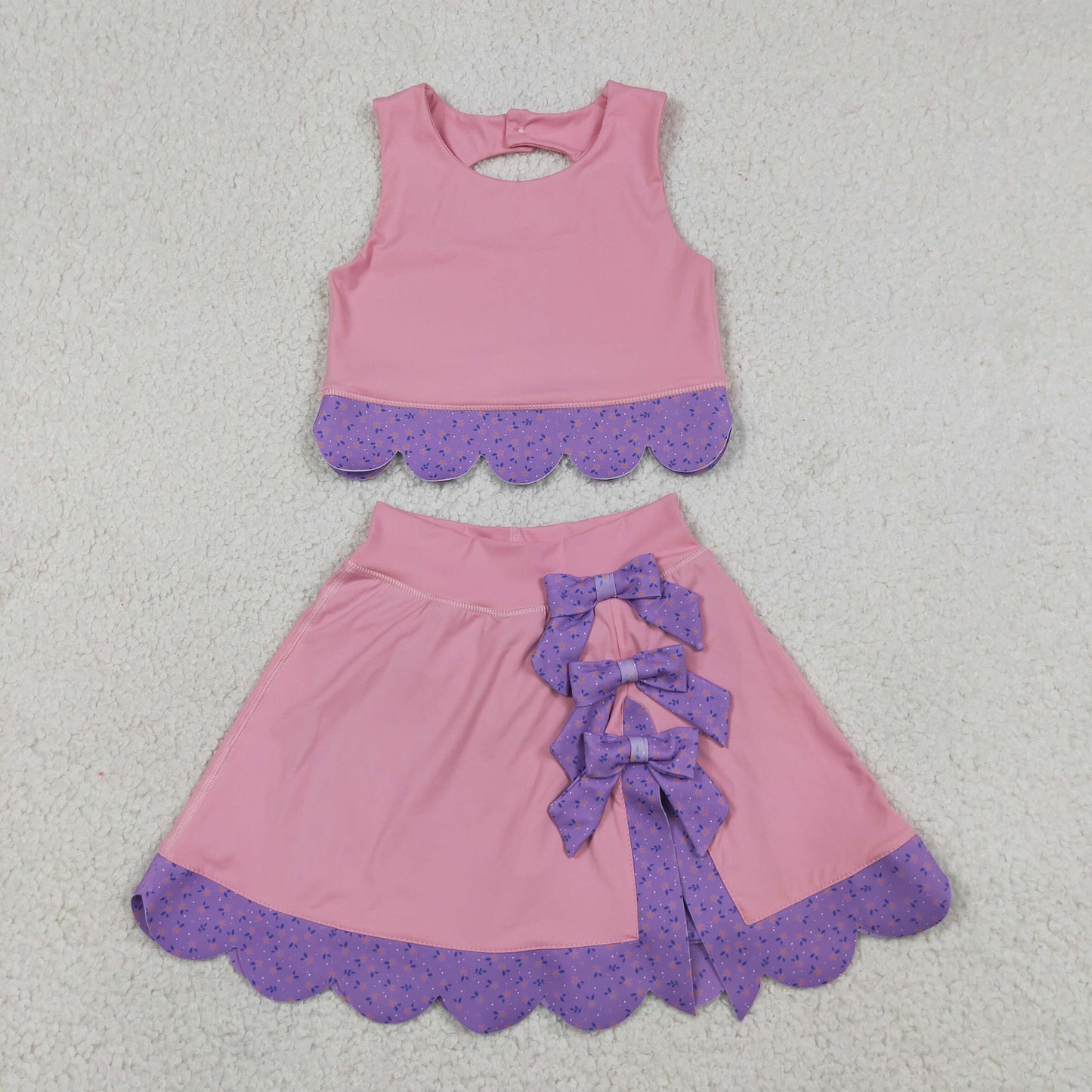 Sibling Baby Girls Sleeveless Vests Skirt Short Scallop Yoga Active Scallop Clothes Sets