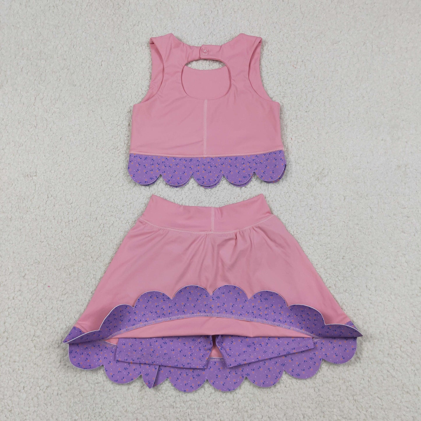 Sibling Baby Girls Sleeveless Vests Skirt Short Scallop Yoga Active Scallop Clothes Sets