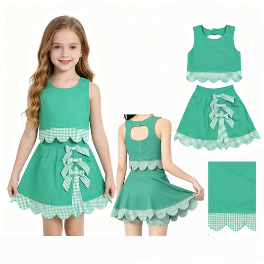 Baby Girls Green Vest Top Bows Skirt Shorts Yoga Active Scallop Clothes Sets
