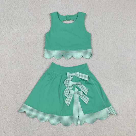 Sibling Baby Girls Sleeveless Vest Scallop Bows Skirt Shorts Yoga Active Clothes Sets