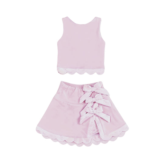 Baby Girls Light Pink Sleeveless Vest Top Bows Skirt Shorts Yoga Clothes Sets Preorder