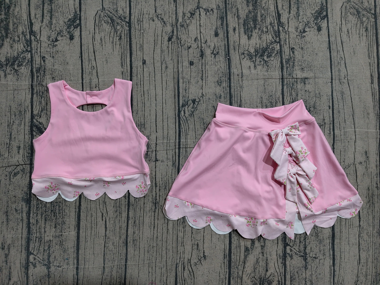 Baby Girls Light Pink Flowers Vest Bows Skirt Shorts Scallop Yoga Active Clothes Sets