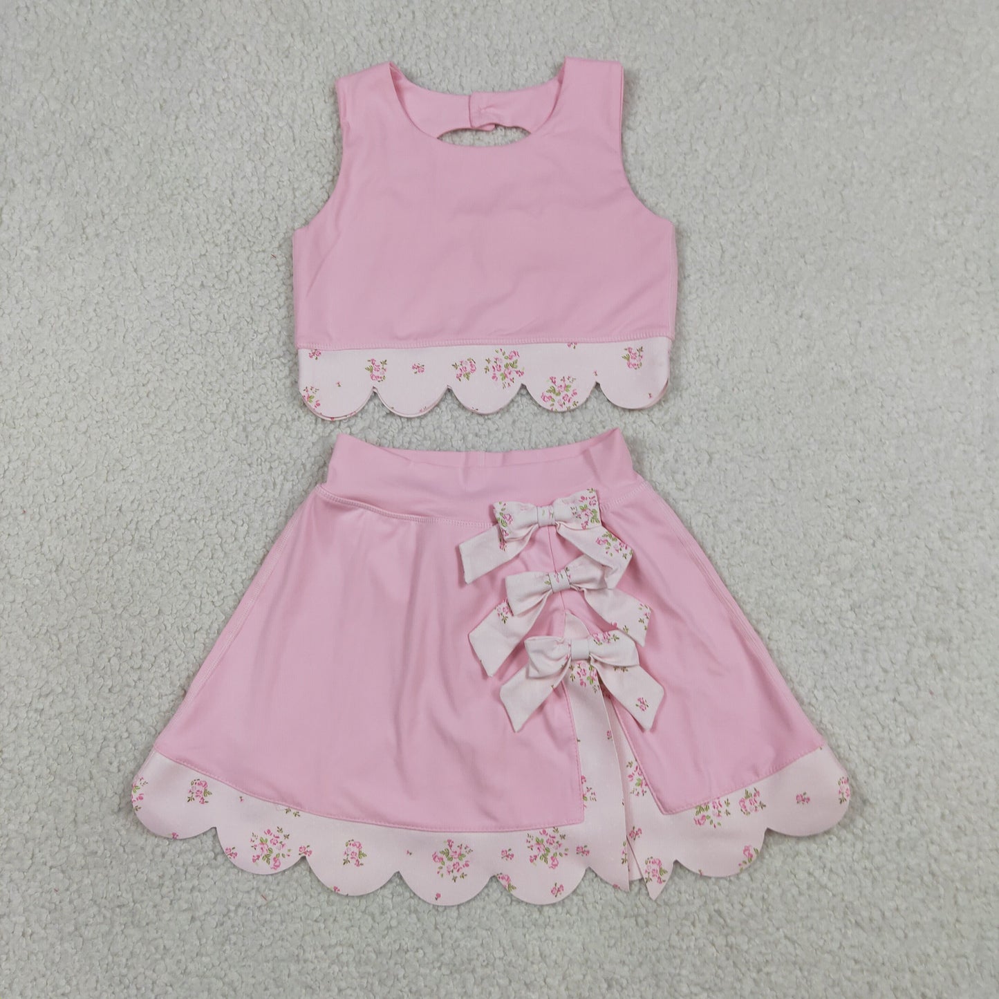 Sibling Baby Girls Sleeveless Vests Skirt Short Scallop Yoga Active Scallop Clothes Sets