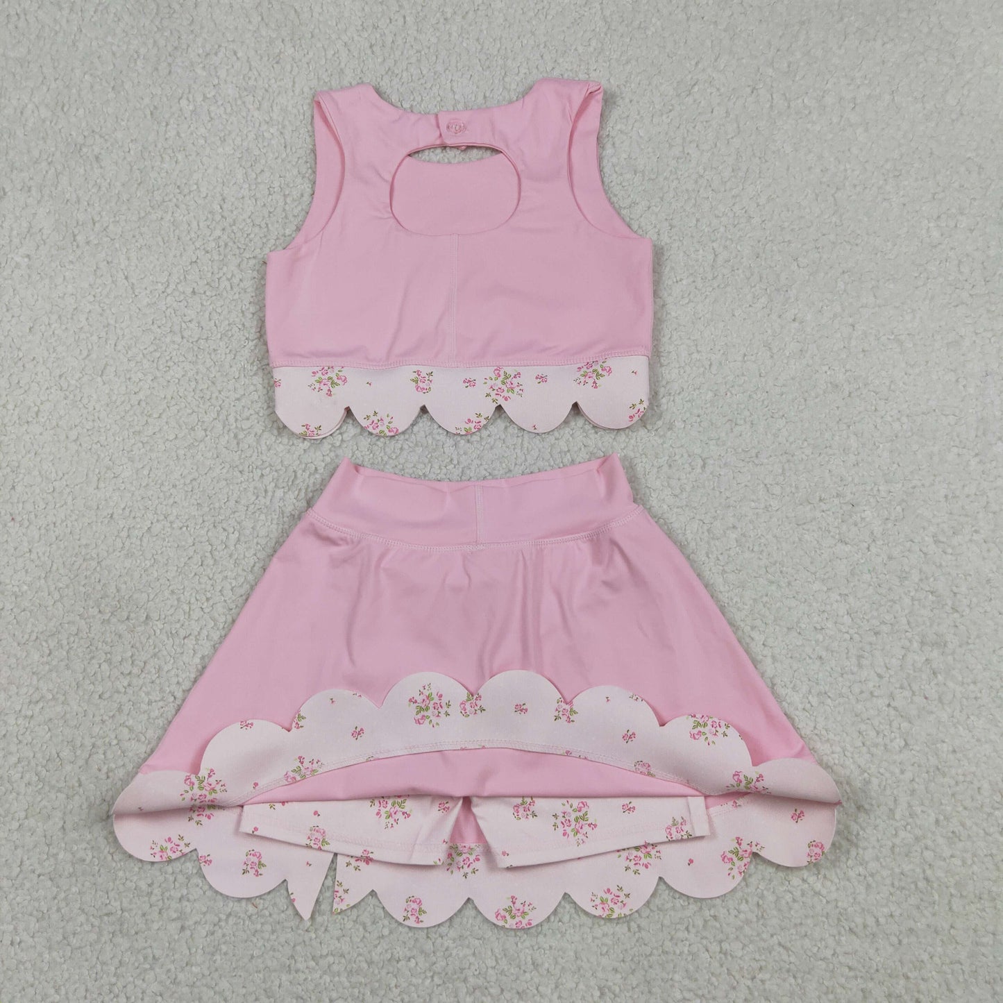 Sibling Baby Girls Sleeveless Vests Skirt Short Scallop Yoga Active Scallop Clothes Sets