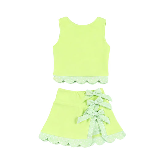 Baby Girls Light Green Sleeveless Vest Top Bows Skirt Shorts Yoga Clothes Sets Preorder