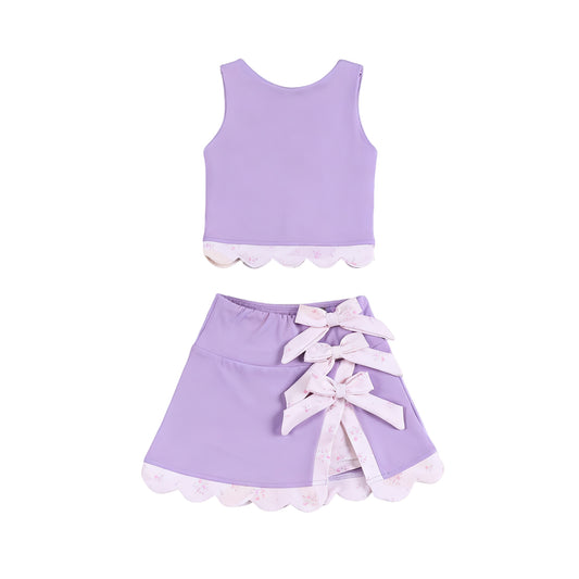 Baby Girls Purple Sleeveless Vest Top Bows Skirt Shorts Yoga Clothes Sets Preorder