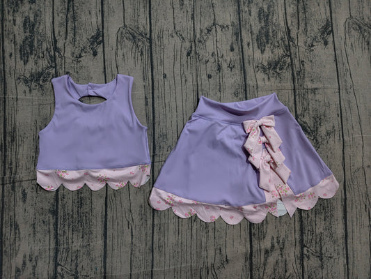 Baby Girls Purple Sleeveless Vest Top Bows Skirt Shorts Yoga Clothes Sets Preorder