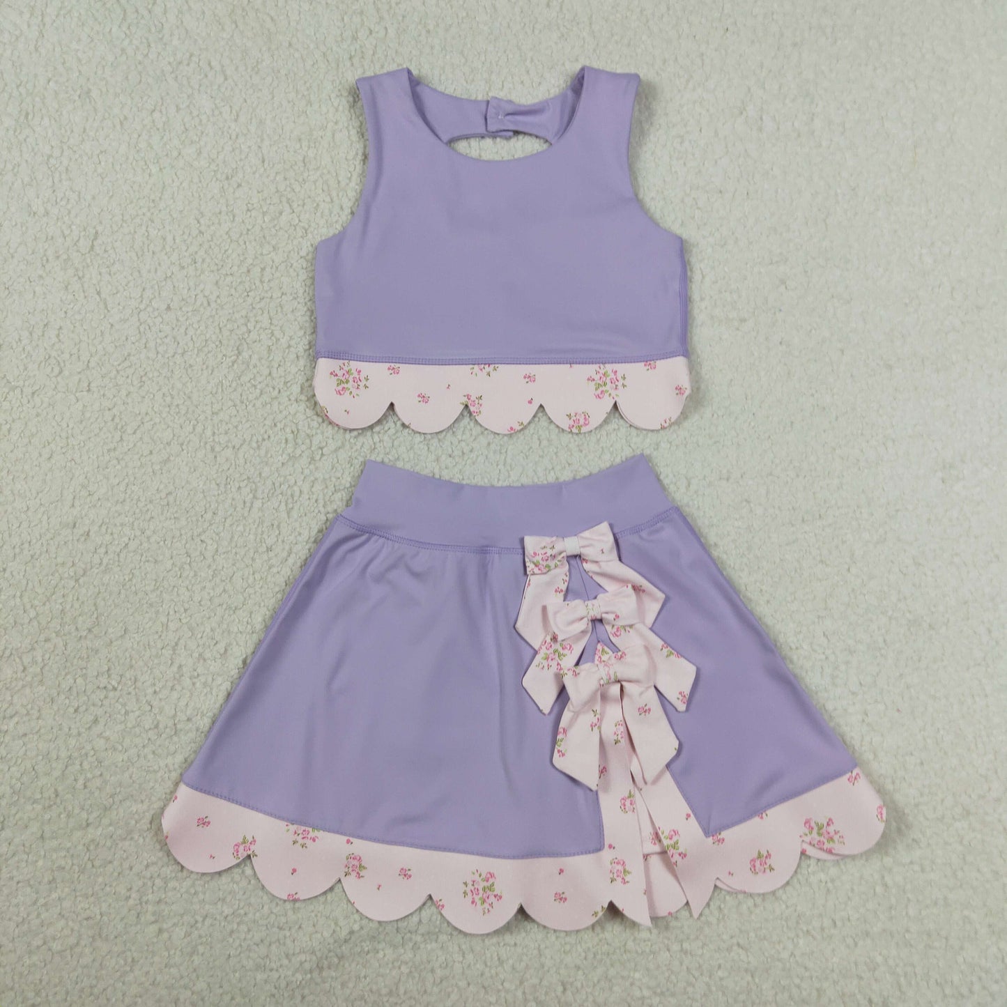 Sibling Baby Girls Sleeveless Vests Skirt Short Scallop Yoga Active Scallop Clothes Sets