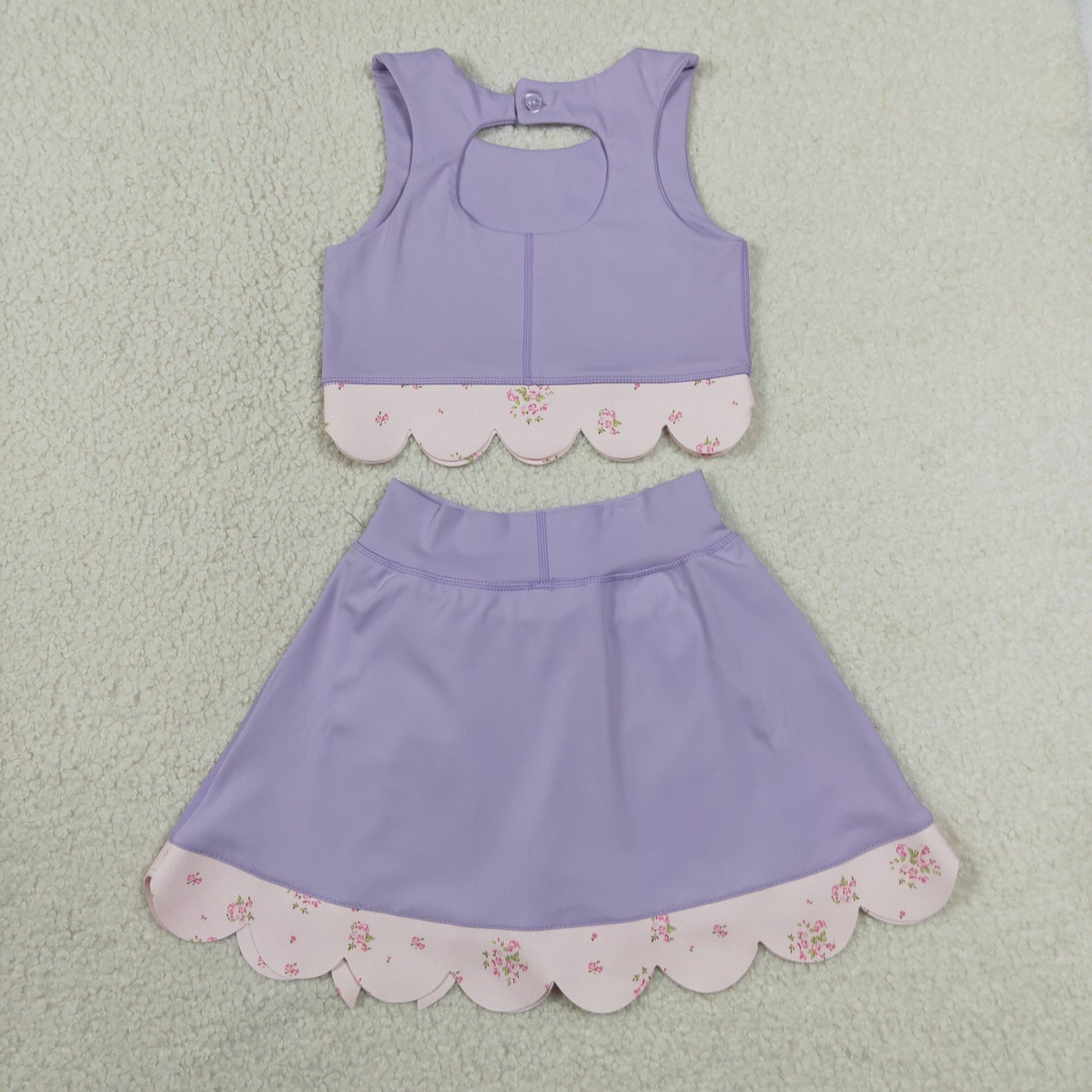 Sibling Baby Girls Sleeveless Vests Skirt Short Scallop Yoga Active Scallop Clothes Sets