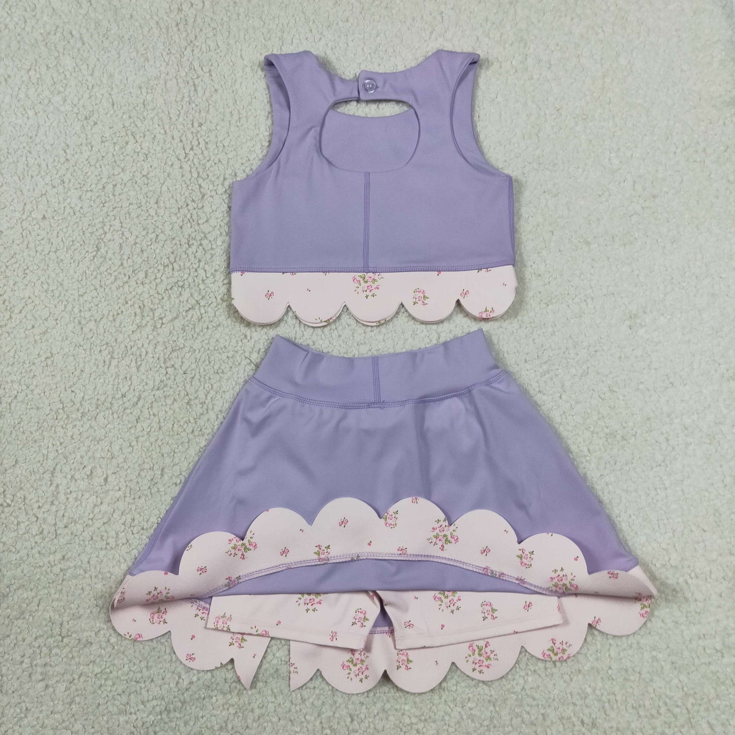 Sibling Baby Girls Sleeveless Vests Skirt Short Scallop Yoga Active Scallop Clothes Sets