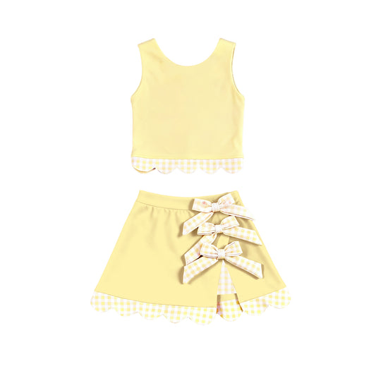 Baby Girls Yellow Sleeveless Vest Top Bows Skirt Shorts Yoga Clothes Sets Preorder