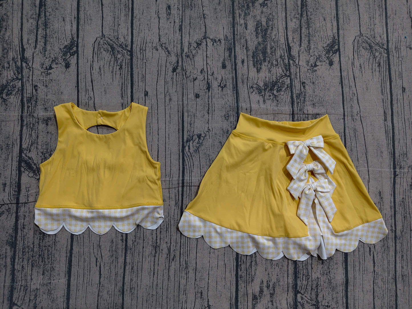 Baby Girls Yellow Vest Top Bows Skirt Shorts Yoga Active Scallop Clothes Sets
