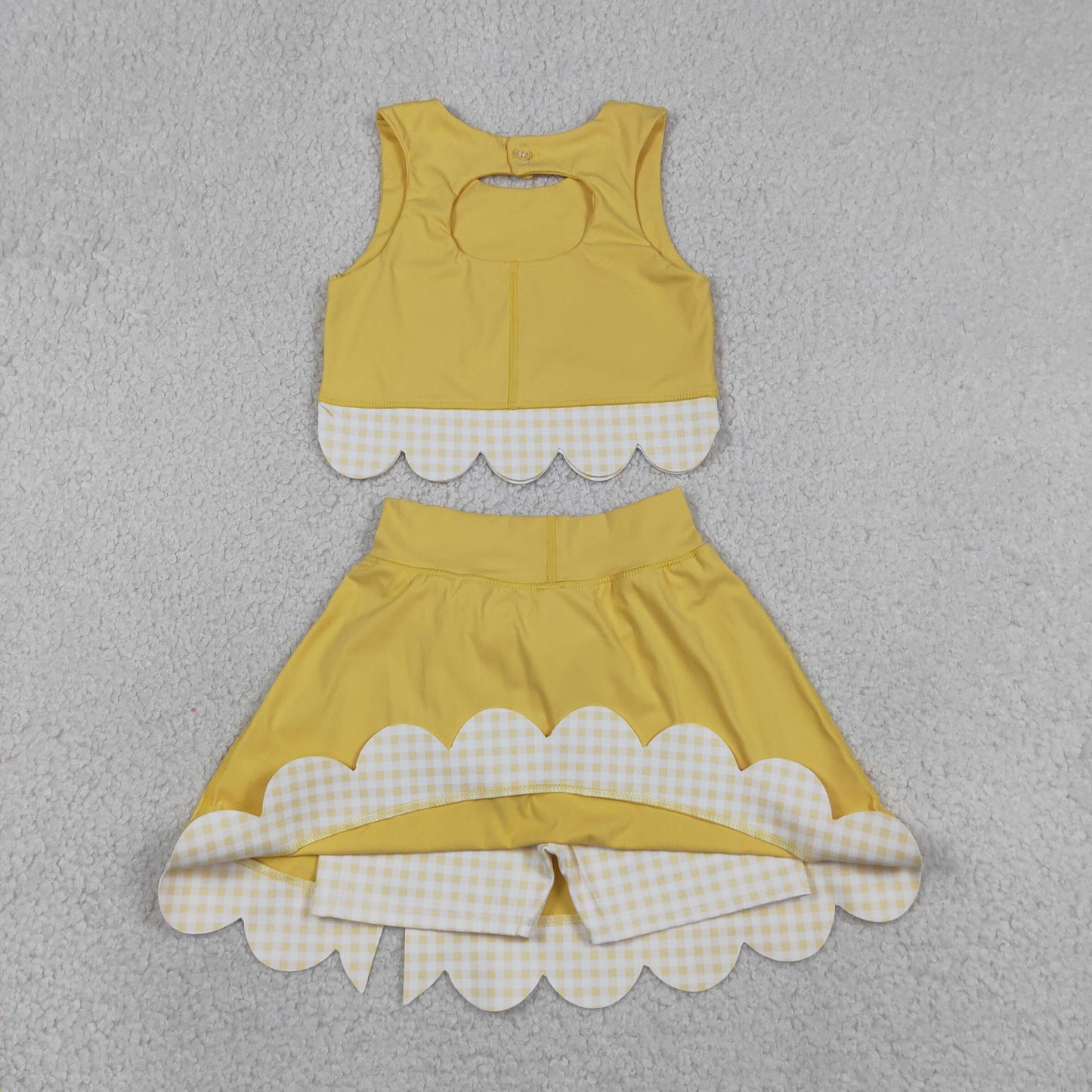 Sibling Baby Girls Sleeveless Vests Skirt Short Scallop Yoga Active Scallop Clothes Sets