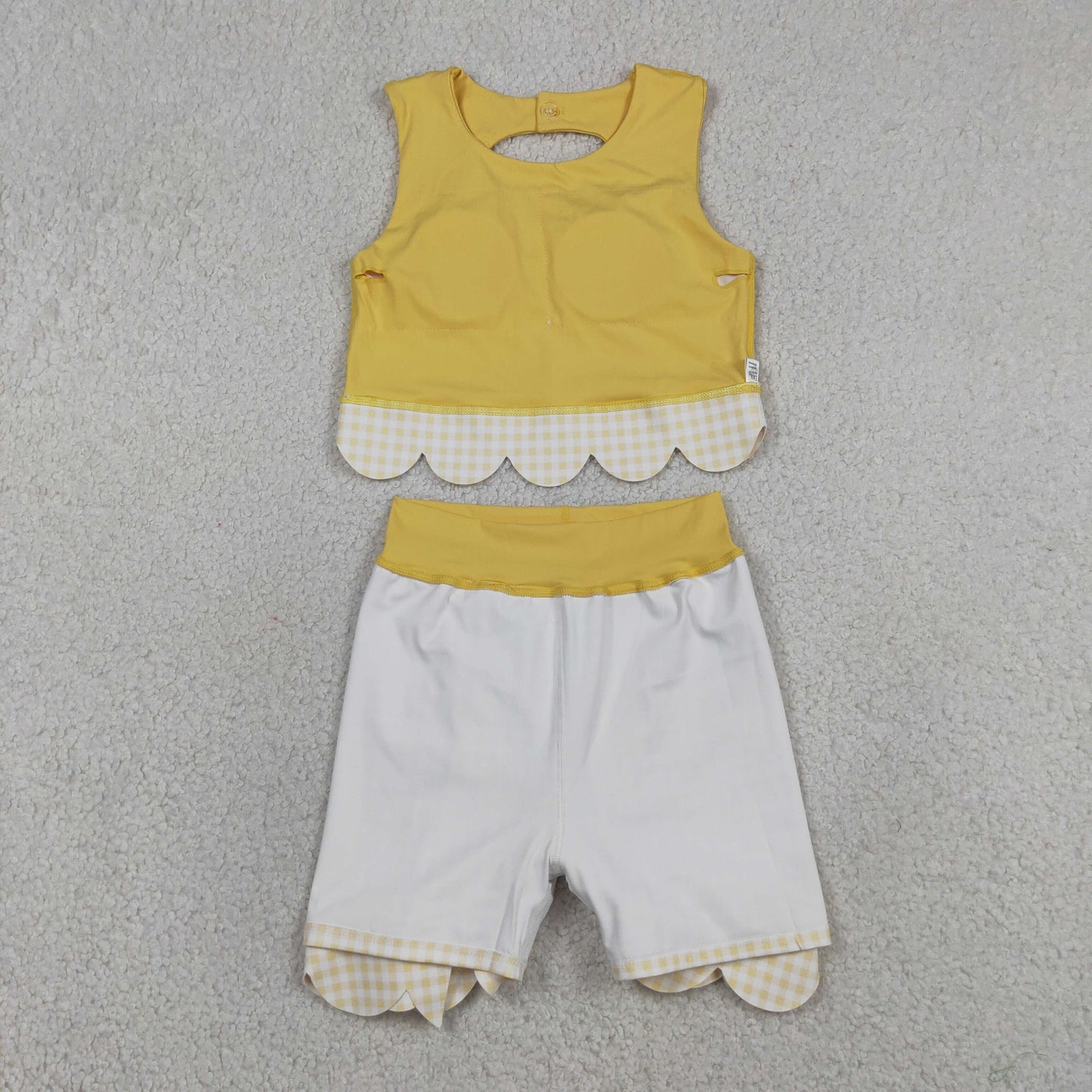 Baby Girls Yellow Vest Top Bows Skirt Shorts Yoga Active Scallop Clothes Sets