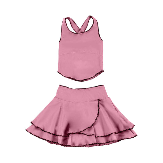 Baby Girls Peach Strap Vest Top Ruffle Skirt Shorts Yoga Clothes Sets Preorder