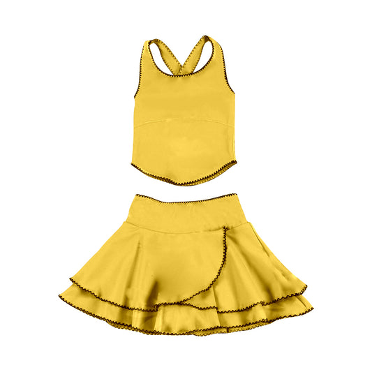 Baby Girls Gold Strap Vest Top Ruffle Skirt Shorts Yoga Clothes Sets Preorder
