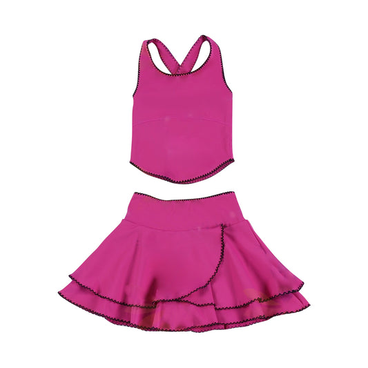 Baby Girls Hot Pink Strap Vest Top Ruffle Skirt Shorts Yoga Clothes Sets Preorder