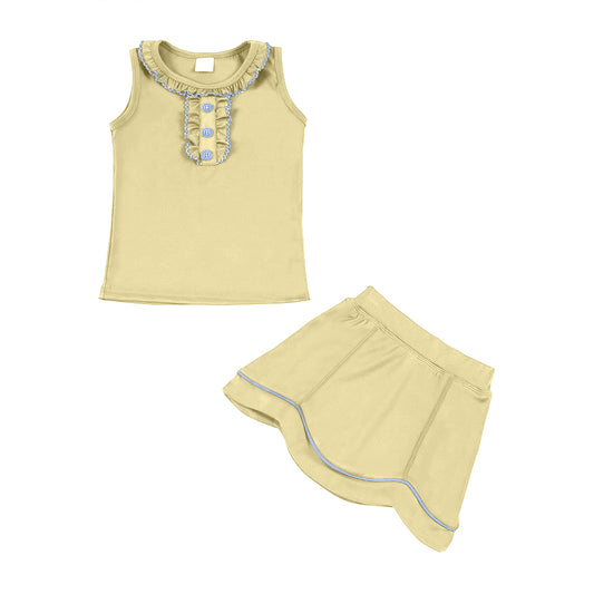 Baby Girls Yellow Button Collar Vest Top Skirt Shorts Yoga Clothes Sets Preorder