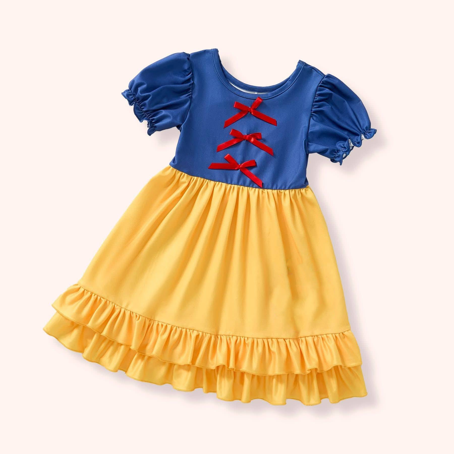 Baby Girls Blue Yellow Short Sleeve Bows Ruffle Knee Length Dresses Preorder