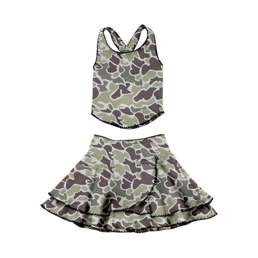 Baby Girls Southern Grey Camo Strap Vests Skirt Shorts Yoga Clothes Sets Preorder