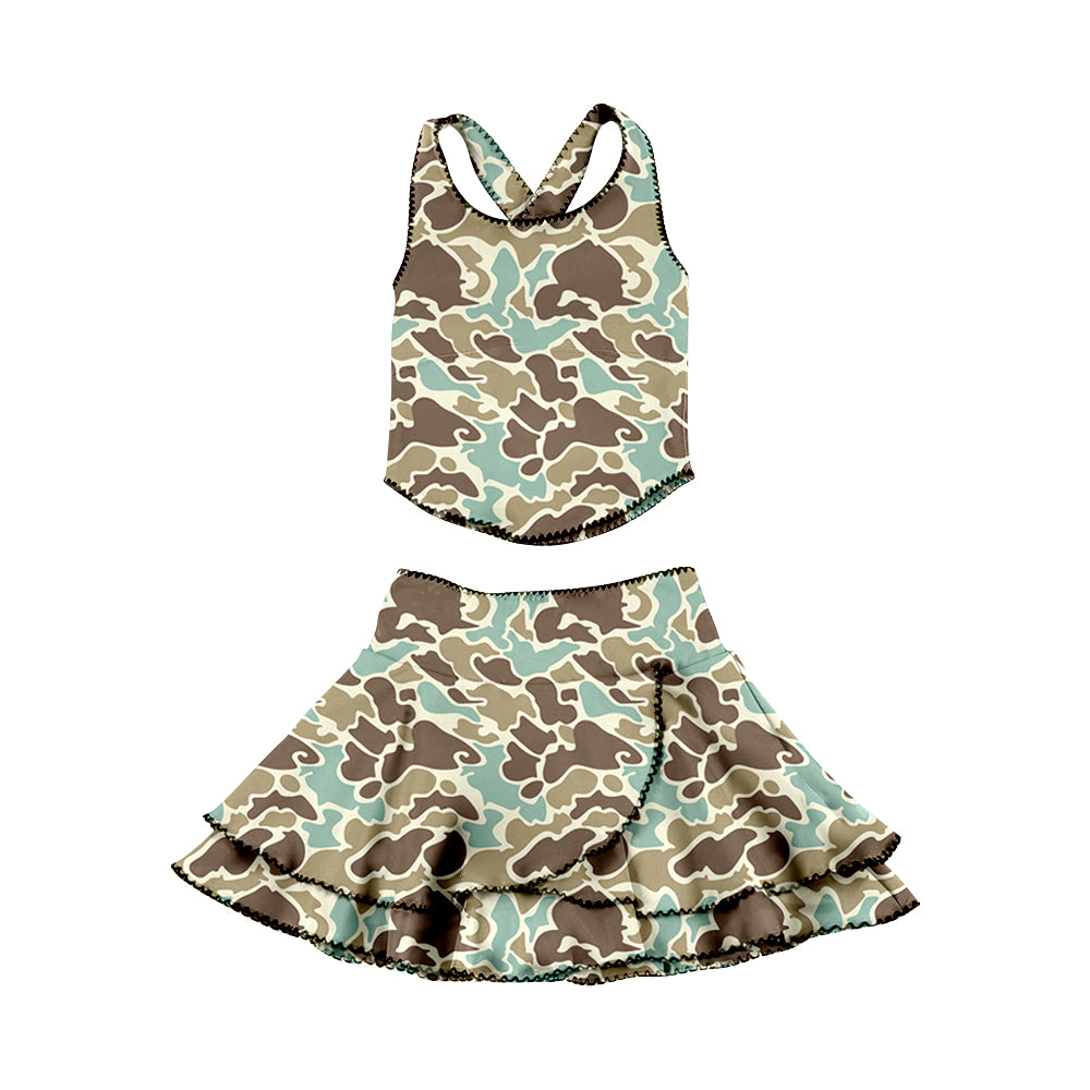Baby Girls Southern Khaki Camo Strap Vests Skirt Shorts Yoga Clothes Sets Preorder