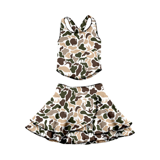 Baby Girls Deer Dog Ducks Camo Strap Vests Skirt Shorts Hunting Yoga Clothes Sets Preorder