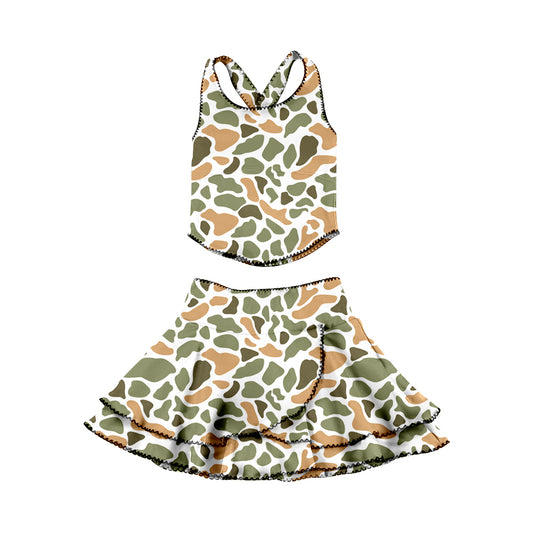 Baby Girls Southern Orange Camo Strap Vests Skirt Shorts Yoga Clothes Sets Preorder