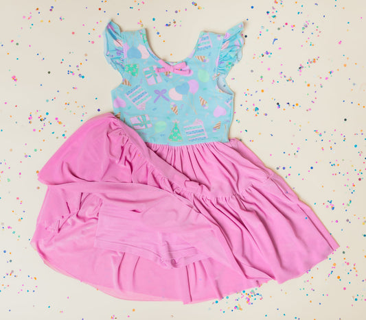 Baby Girls Happy Birthday Yoga Shorts Knee Length Dresses Preorder