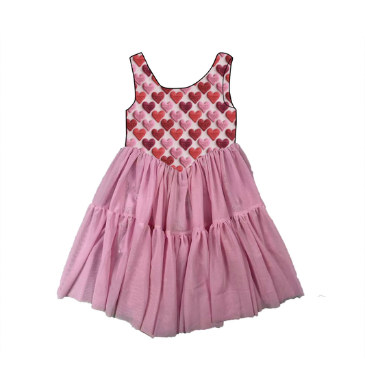 Baby Girls Sleeveless Hearts Plaid Valentines Ruffle Knee Length Dresses Preorder
