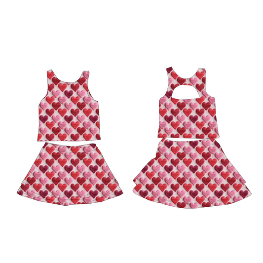 Baby Girls Hearts Plaid Vest Skirt Shorts Valentines Yoga Clothes Sets Preorder