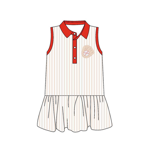 Baby Girls Button Baseballs Stripe Team Ruffle Knee Length Dresses Preorder