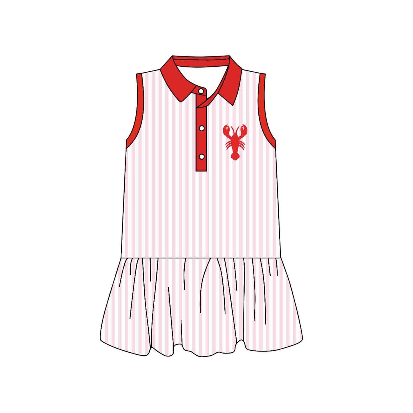 Baby Girls Button Crayfishes Pink Stripe Ruffle Knee Length Dresses Preorder