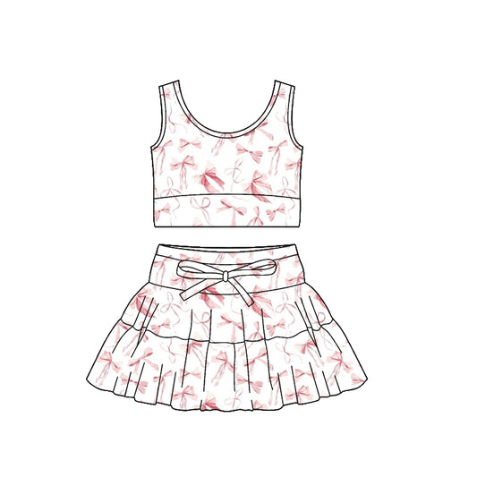 Baby Girls Sleeveless Pink Bows Vests Top Ruffle Skirt Shorts Yoga Clothes Sets Preorder