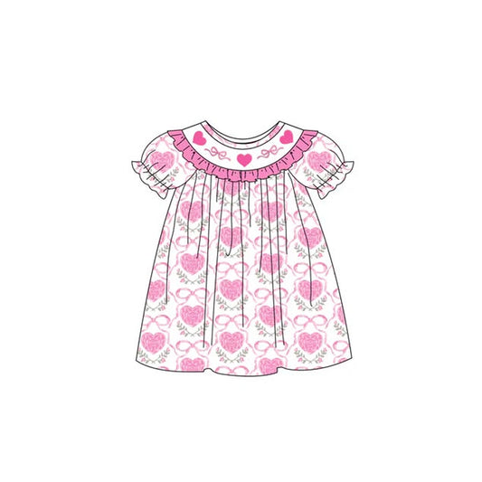 Baby Girls Pink Bows Hearts Checked Valentines Knee Length Dresses Preorder
