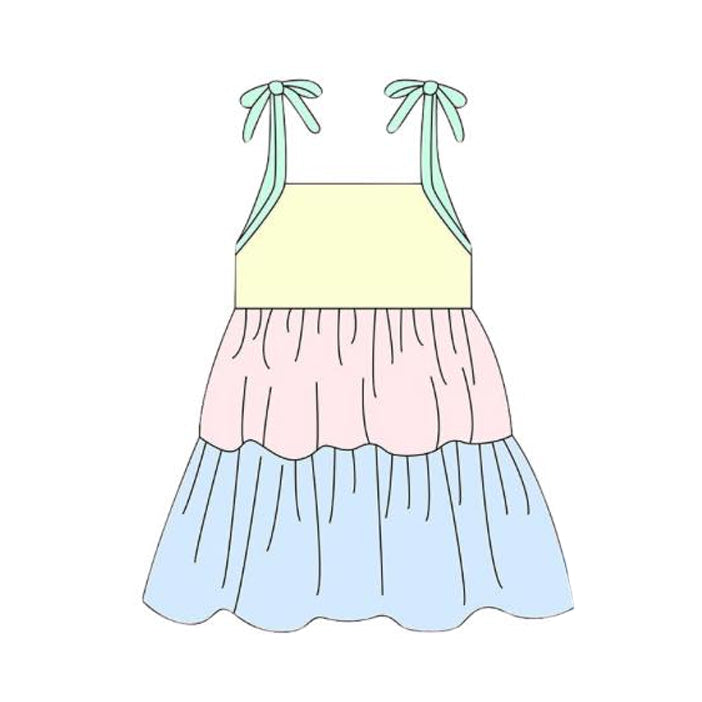 Baby Girls Strap Colorful Patchwork Knee Length Dresses Preorder