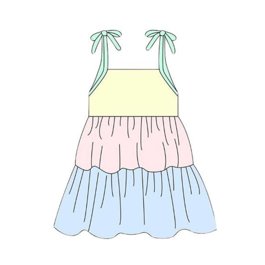 Baby Girls Strap Colorful Patchwork Knee Length Dresses Preorder