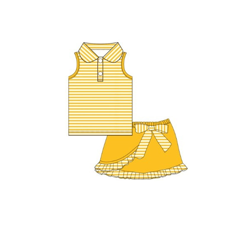 Baby Girls Orange Stripe Button Vest Top Ruffle Skirt Shorts Clothes Sets Preorder