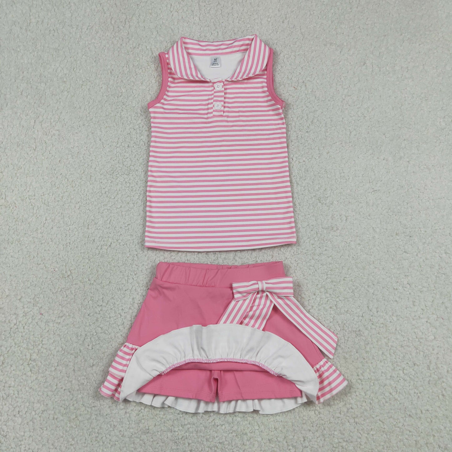 Baby Girls Pink Stripe Button Vest Top Skirt Shorts Yoga Active Clothes Sets