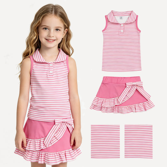 Baby Girls Pink Stripe Button Vest Top Skirt Shorts Yoga Active Clothes Sets