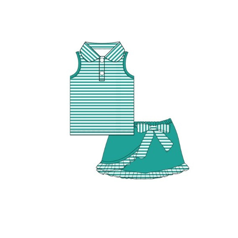 Baby Girls Green Stripe Button Vest Top Ruffle Skirt Shorts Clothes Sets Preorder