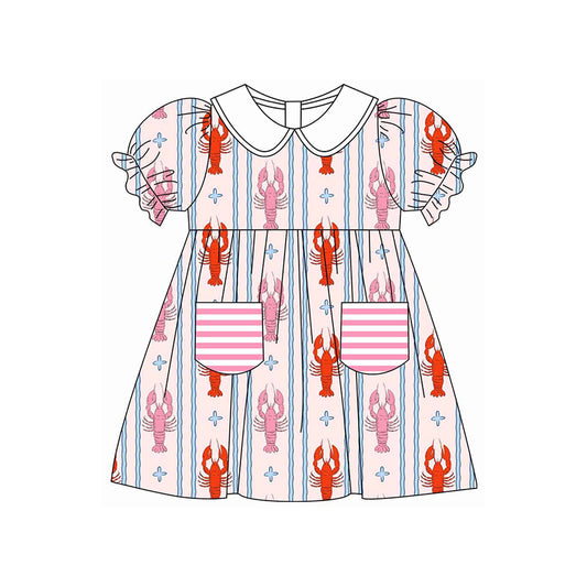 Baby Girls Crayfishes Stripe Collar Pockets 4th of July Knee Length Dresses Preorder
