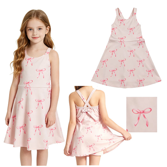 Baby Girls Strap Back Bows Yoga Active Shorts Knee Length Dresses