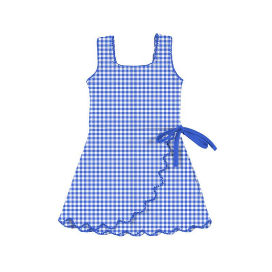Baby Girls Blue Checked Yoga Active Ruffle Shorts Knee Length Dresses Preorder