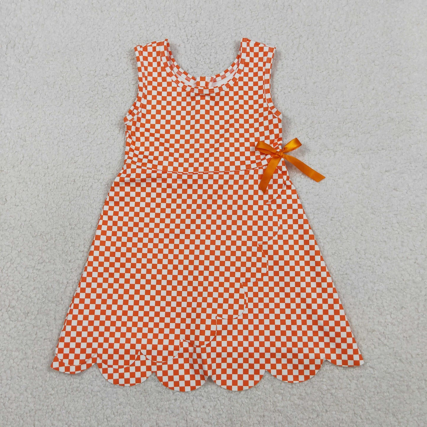 Sibling Baby Girls Blue Orange Checked Yoga Active Shorts Scallop Knee Length Dresses