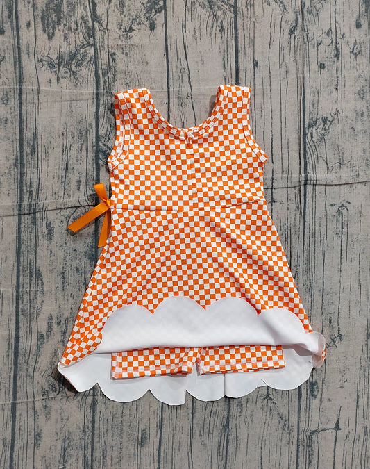 Baby Girls Orange Checked Yoga Active Ruffle Shorts Knee Length Dresses Preorder