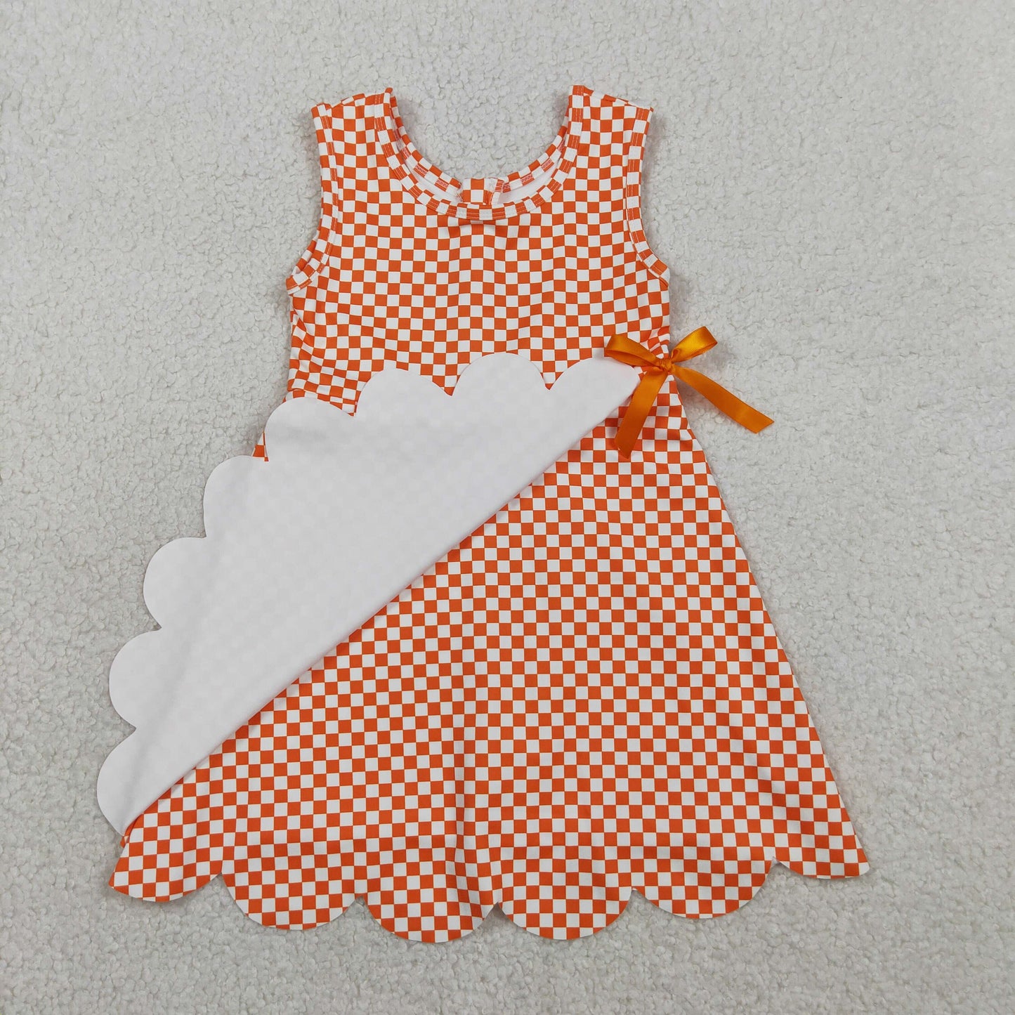 Baby Girls Orange Checked Yoga Active Scallop Shorts Knee Length Dresses