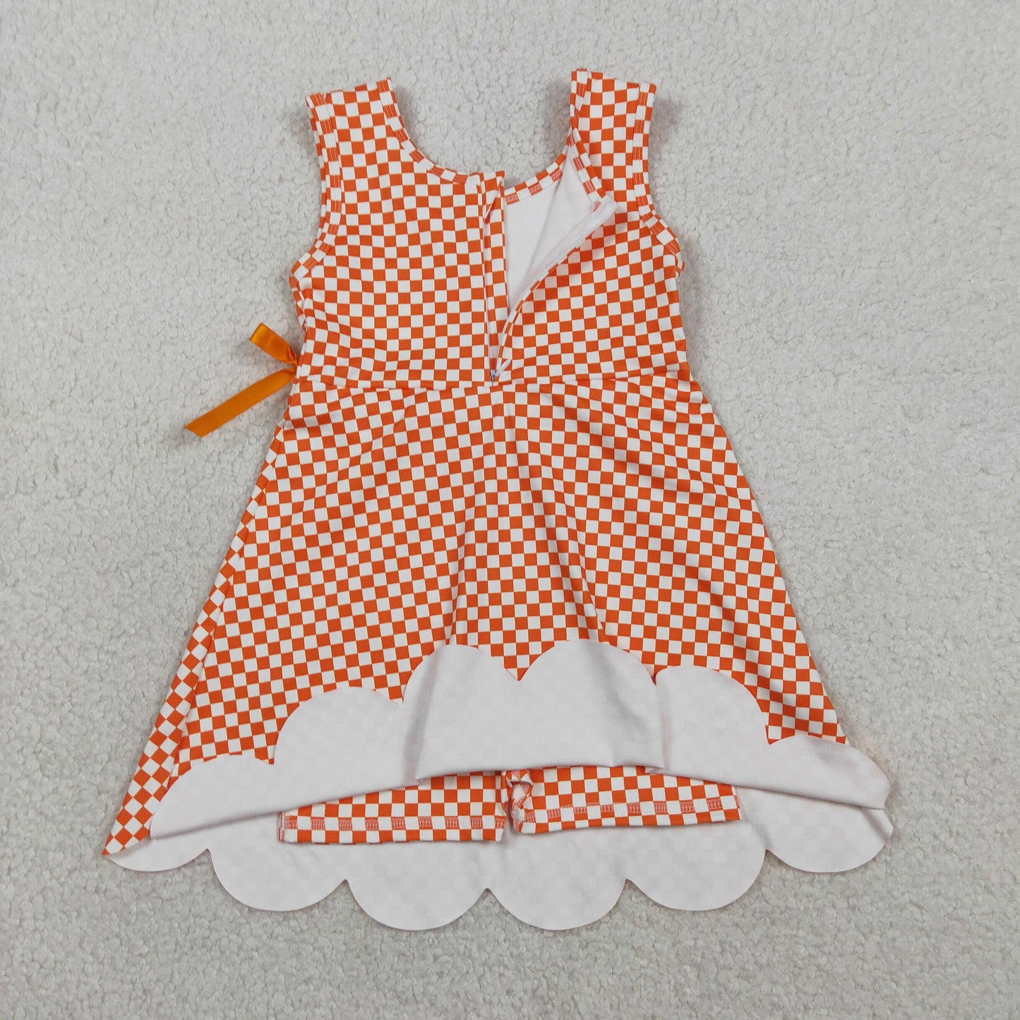 Baby Girls Orange Checked Yoga Active Scallop Shorts Knee Length Dresses